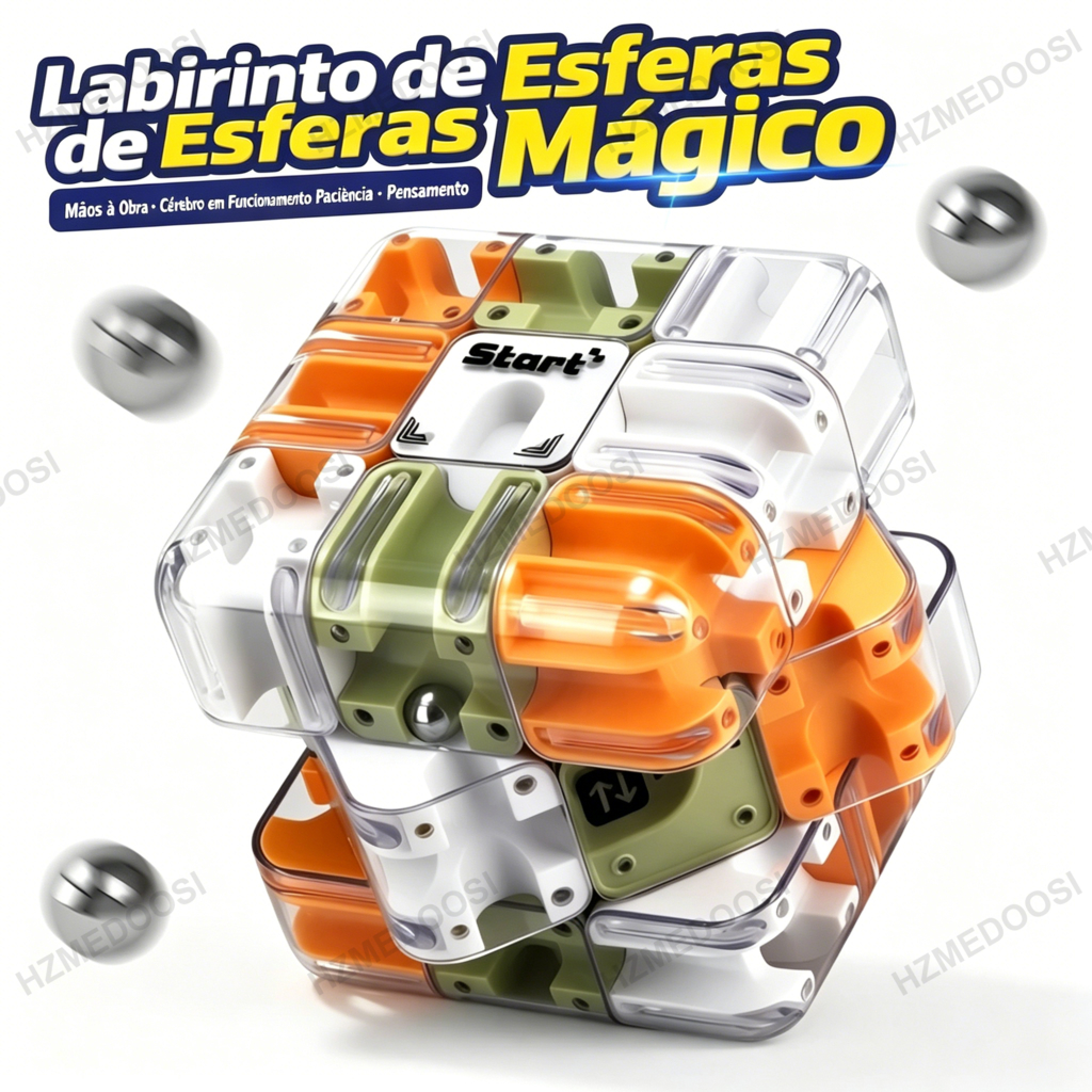 Cubo Mágico 3x3 Labirinto com Esfera - Brinquedo Educativo de Raciocínio Lógico