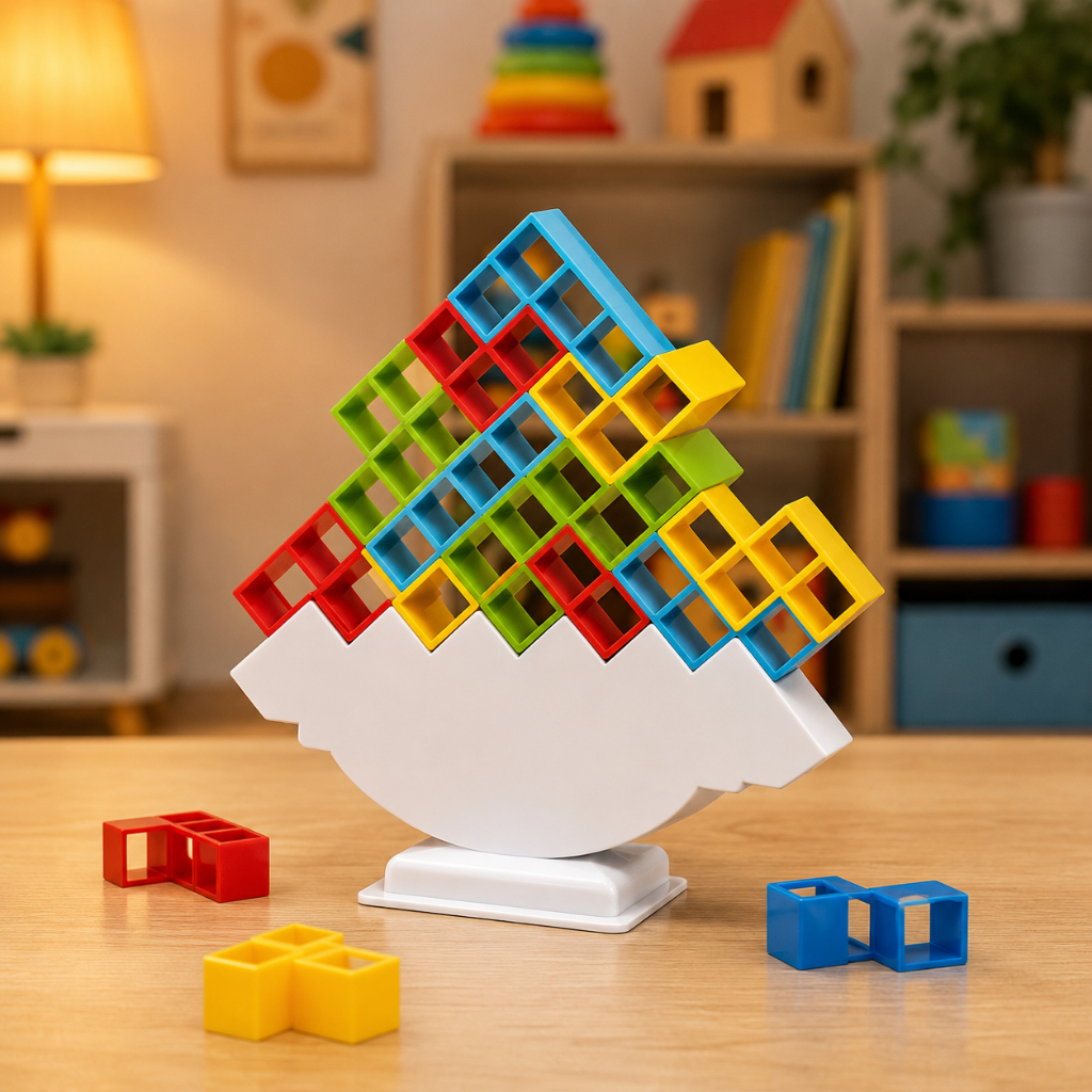 Jogo Tetris Torre do Equilíbrio com Blocos Coloridos - Desafio Caiu Perdeu